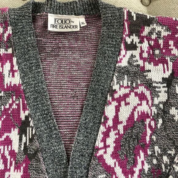 NWT NOS Vintage Folio Fire Islander 80s Cardigan XL - Picture 3 of 7